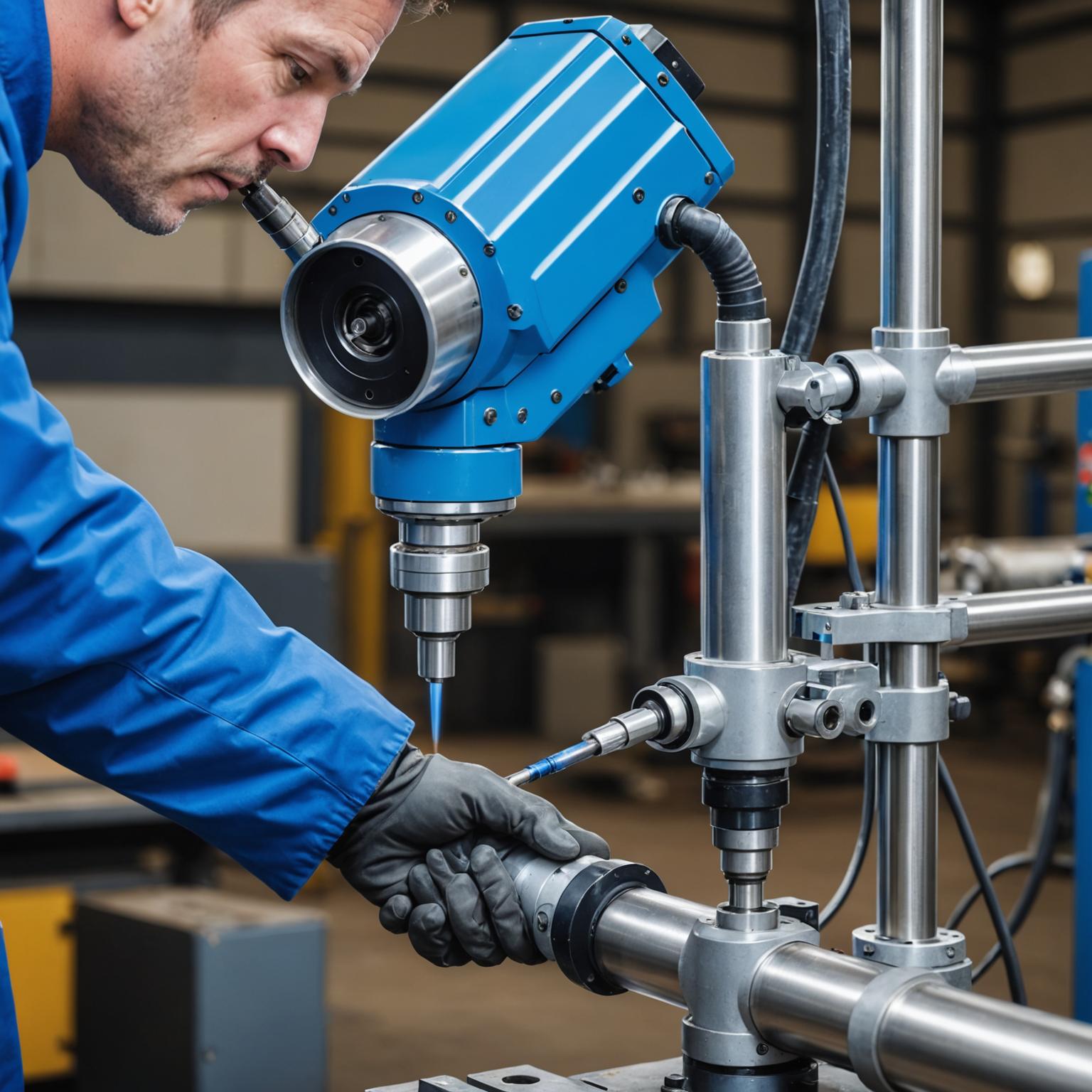Close-up of orbital welding equipment during operation